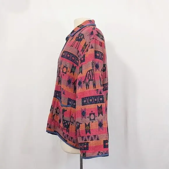 Vintage 90s Tapestry Jacket Pink Animal Stripe Statement Misses Size L - Picture 4 of 7